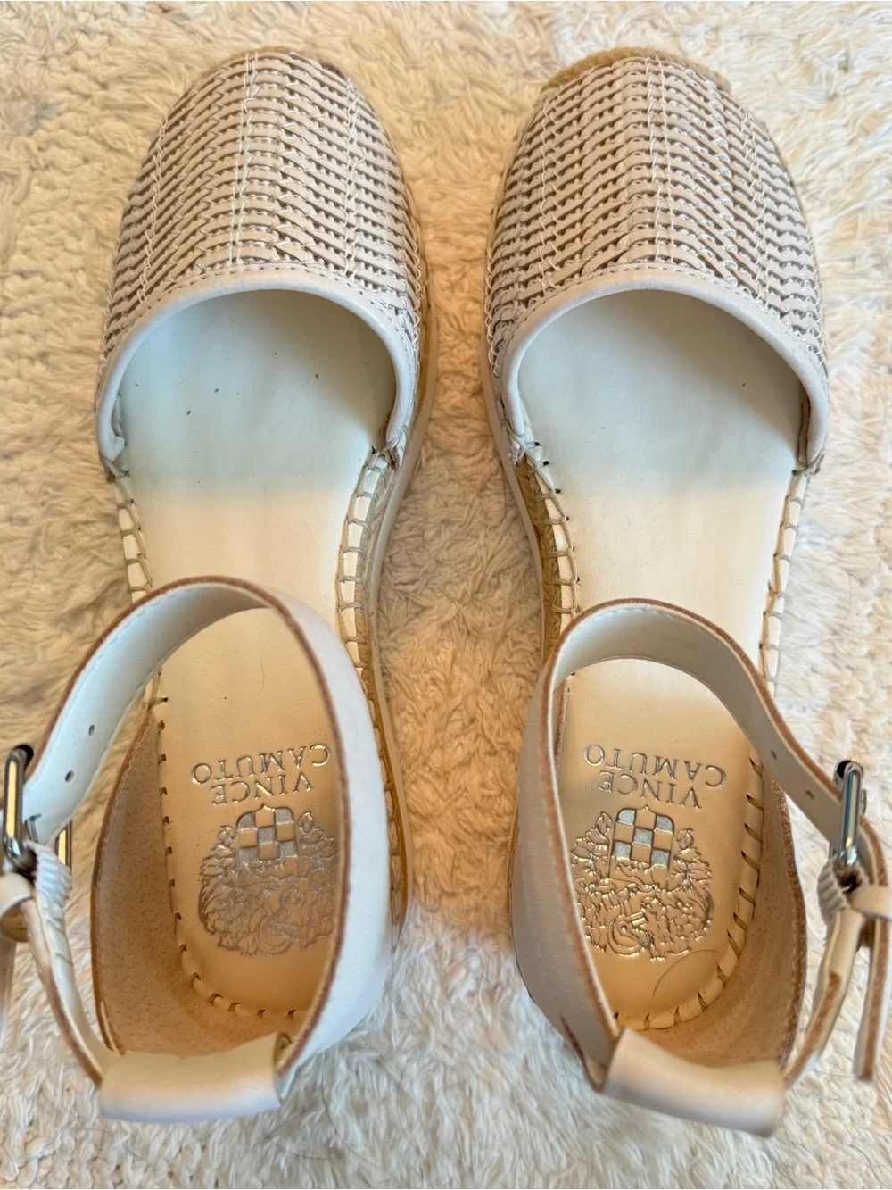 Vince Camuto Cream Woven Espadrille Ankle-Strap Platform Sandal